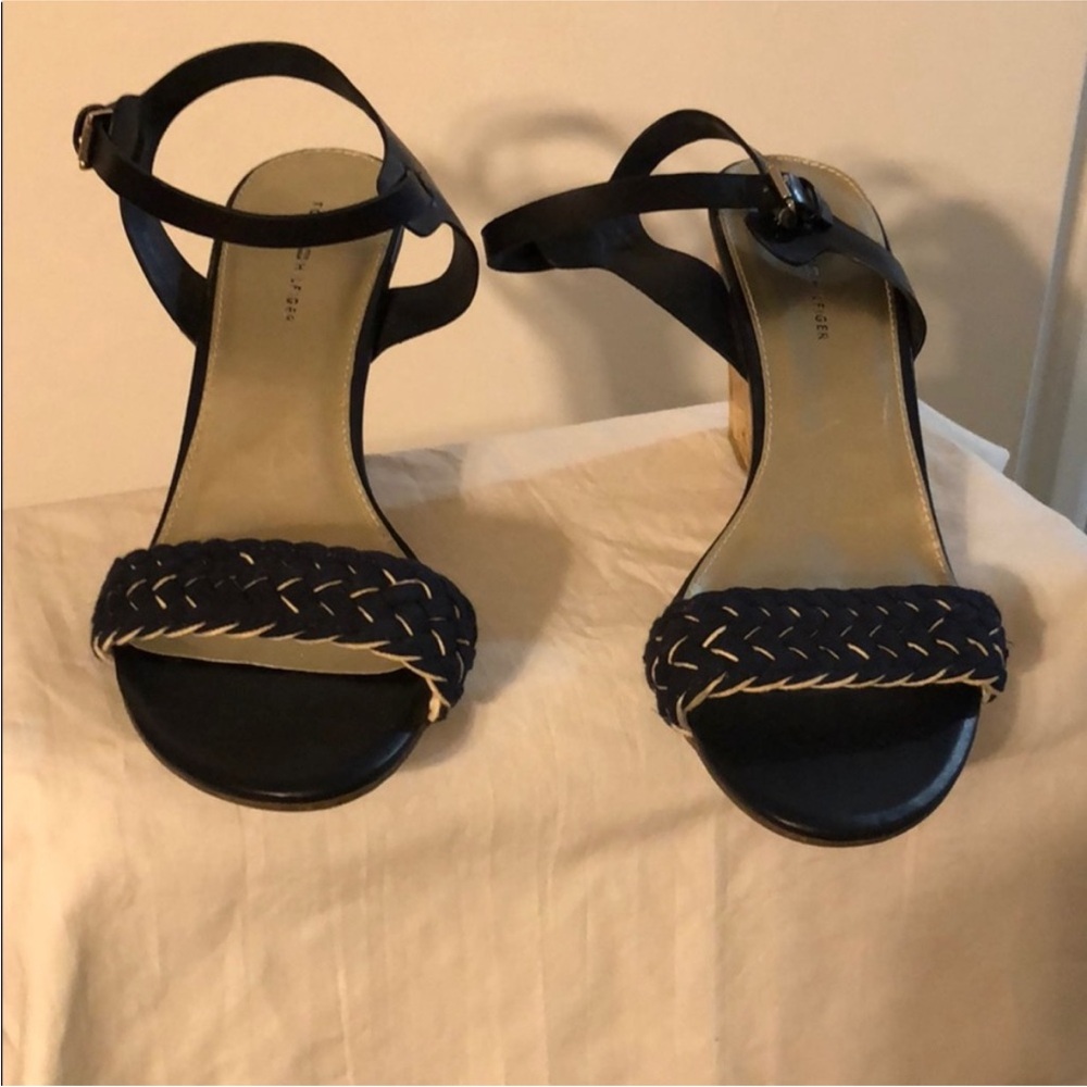 Tommy Hilfiger Black Braided Front Strap Ankle Sandals
